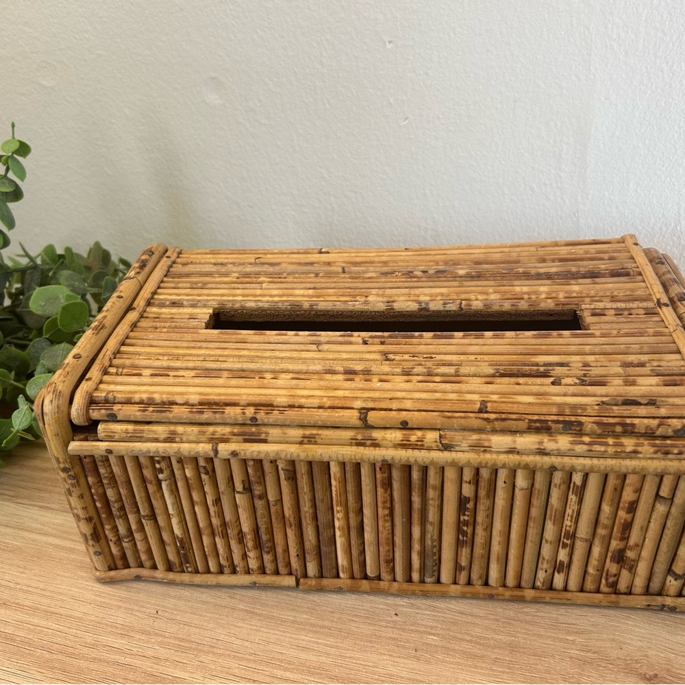 Natural Bamboo Tissue Box Cover - Rustic Tan Home Accent